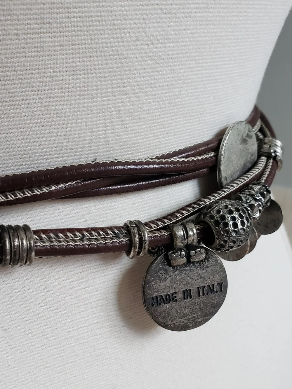 Vintage Etro Italian‎ Multi-Strand Leather Belt Silver Coin Charms Made in Italy